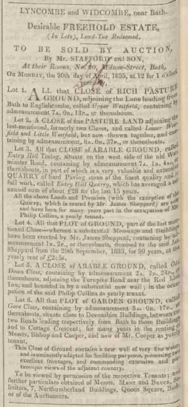 Entry Hill Quarry sale - Bath Chronicle and Weekly Gazette - Thursday 16 April 1835