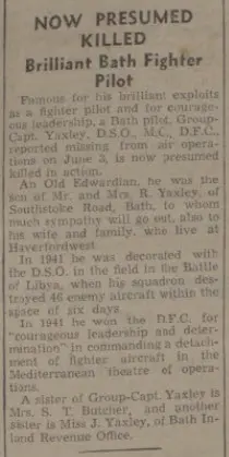 Now presumed killed - Bath Chronicle and Weekly Gazette - Saturday 29 April 1944