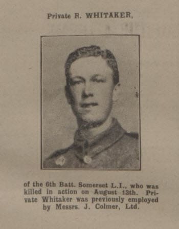 Reginald Whitaker - Bath Chronicle and Weekly Gazette - Saturday 26 August 1916