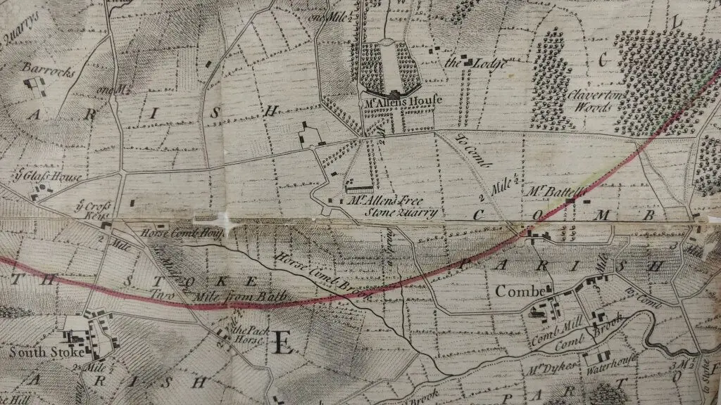 Thorpe's map of 1742 - Combe Down and Monkton Combe area