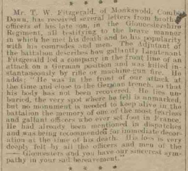 Tom Fitzgerald's death - Bath Chronicle and Weekly Gazette - Saturday 19 August 1916