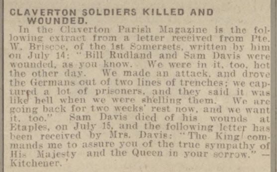 briscoe letter bath chronicle and weekly gazette saturday 7 august 1915