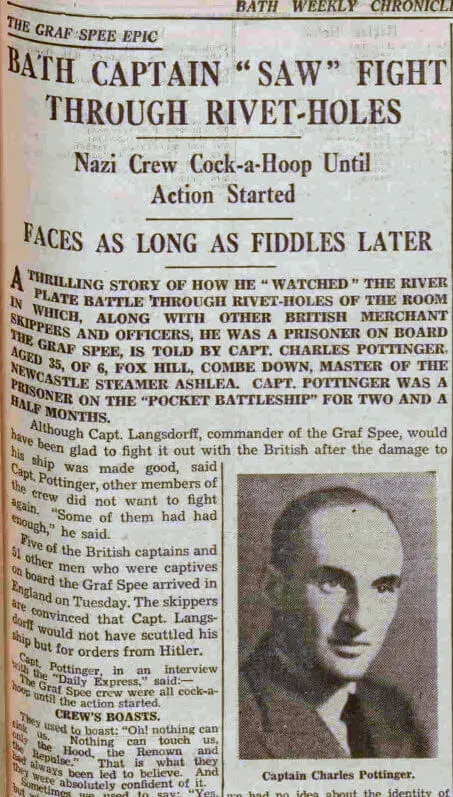 Capt Charles Pottinger - Bath Chronicle and Weekly Gazette - Saturday 20 January 1940