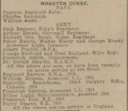 Monkton Combe soldiers - Bath Chronicle and Weekly Gazette - Saturday 7 November 1914