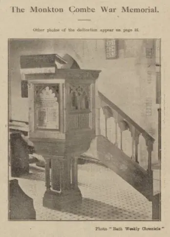 Monkton Combe war memorial - Bath Chronicle and Weekly Gazette - Saturday 28 February 1920