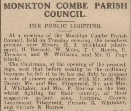 Parish Council condolences - Bath Chronicle and Weekly Gazette - Saturday 16 September 1916
