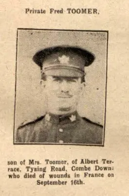 Private Fred Toomer - Bath Chronicle and Weekly Gazette - Saturday 7 October 1916