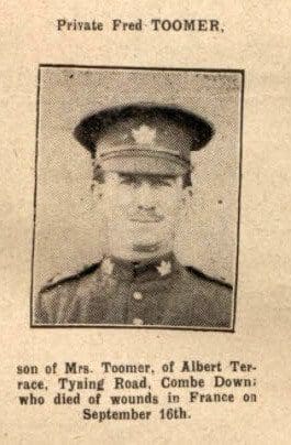 private fred toomer bath chronicle and weekly gazette saturday 7 october 1916