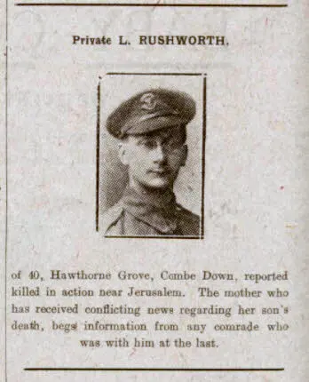 Private L Ruchworth - Bath Chronicle and Weekly Gazette - Saturday 12 October 1918