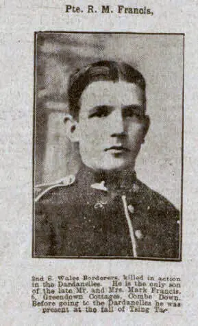 Private R M Francis - Bath Chronicle and Weekly Gazette - Saturday 21 August 1915