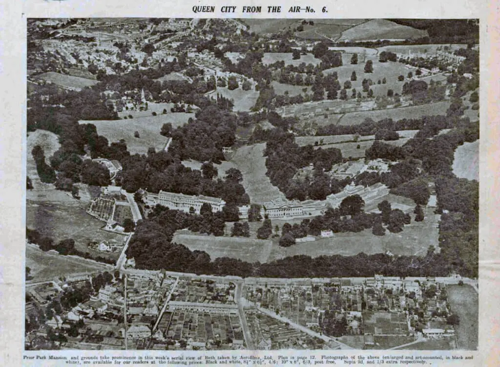 Prior Park mansion from the air - Bath Chronicle and Weekly Gazette - Saturday 23 November 1935