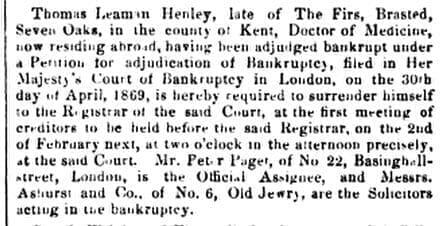 thomas leaman henley the london gazette part 1 january 1870