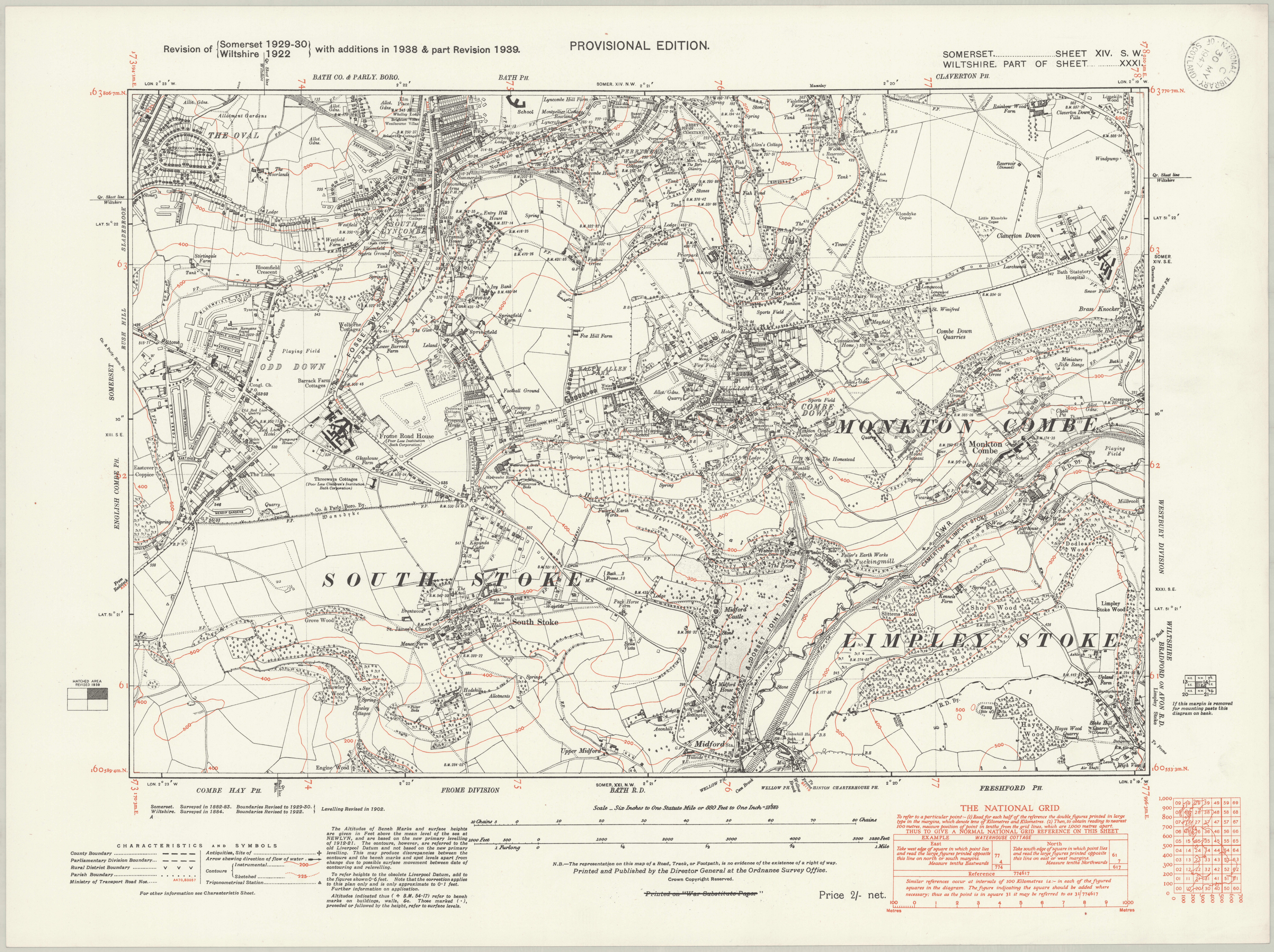 combe down and monkton combe map 1939