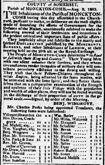 benjamin wingrove and monkton combe bath chronicle and weekly gazette thursday 11 august 1803