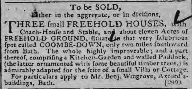 benjamin wingrove houses on combe down bath chronicle and weekly gazette thursday 22 february 1810