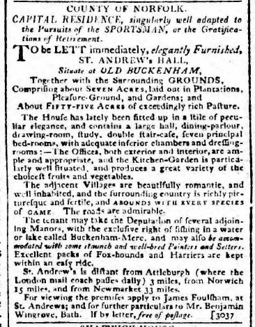 benjamin wingrove st andrew hall norfolk bath chronicle and weekly gazette thursday 5 september 1805