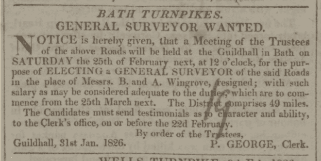 new surveyor advert bath chronicle and weekly gazette thursday 16 february 1826
