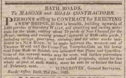 wingrove bridge notice bath chronicle and weekly gazette thursday 25 december 1823