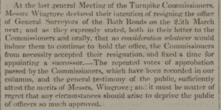 Wingroves resign - Bath Chronicle and Weekly Gazette - Thursday 2 February 1826