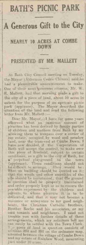 Bath's picnic park - Bath Chronicle and Weekly Gazette - Saturday 3 November 1923