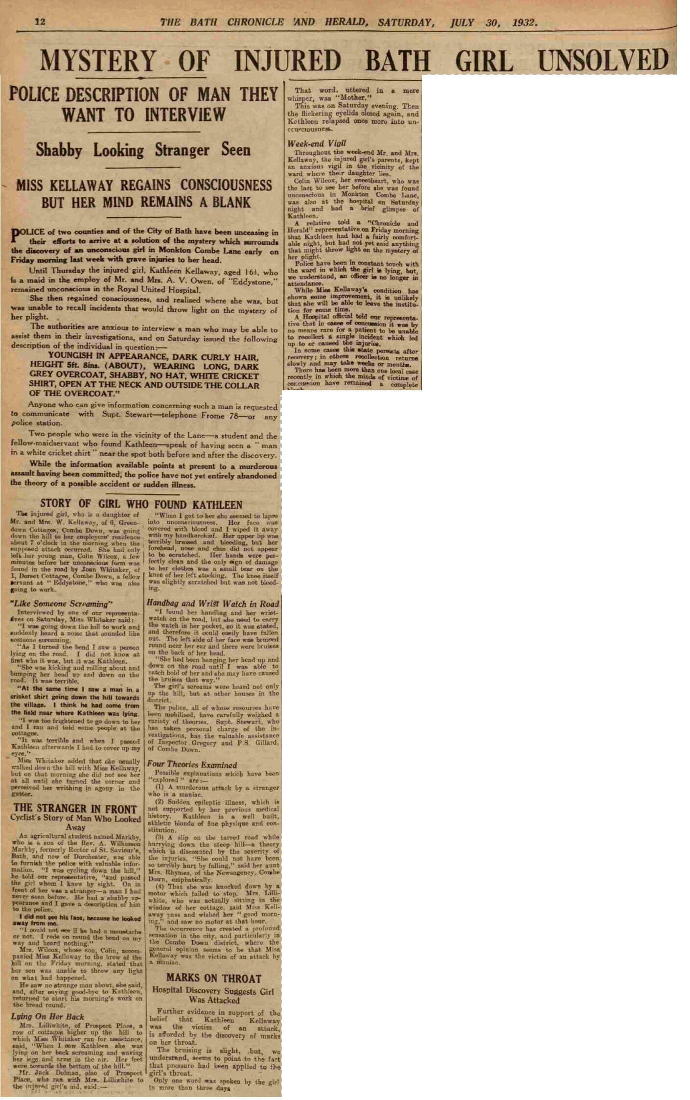 Kathleen Kellaway report - Bath Chronicle and Herald, Saturday 30 July 1932