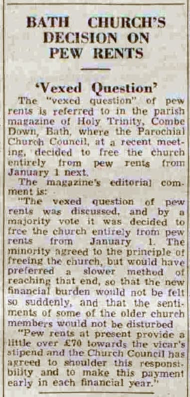 Pew rents, Bath Chronicle and Weekly Gazette - Saturday 10 December 1949