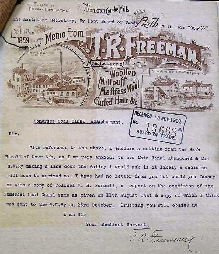 Freeman letter to Board of Trade, 1903
