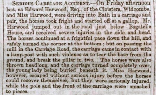 Harwood accident, Bath Chronicle and Weekly Gazette - Thursday 9 March 1854