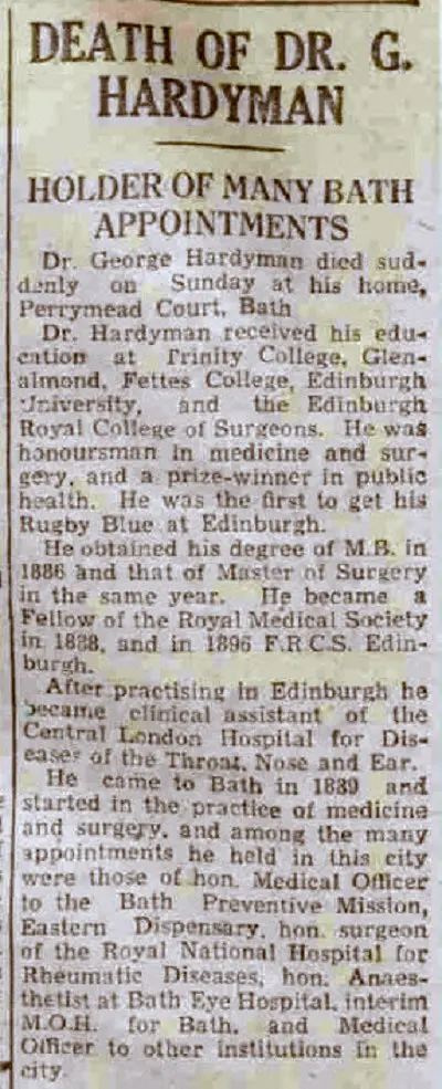 Dr George Hardyman, Bath Chronicle and Weekly Gazette - Saturday 15 January 1944