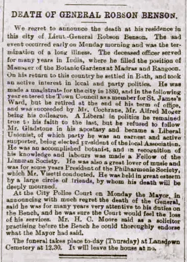 Gen Robson Benson, Bath Chronicle and Weekly Gazette - Thursday 25 October 1894