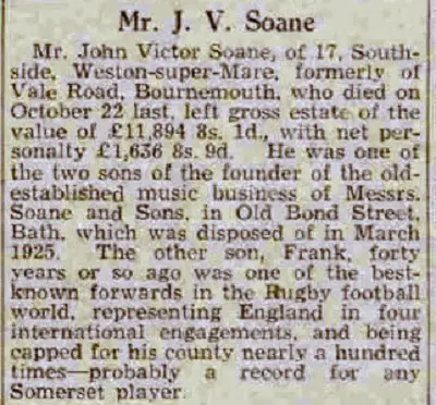 John Victor Soane, Bath Chronicle and Weekly Gazette - Saturday 8 February 1941