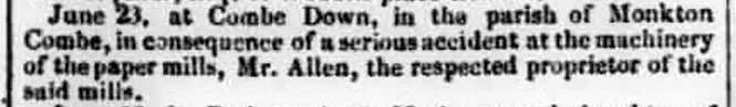 Death of William Jennings Allen, Somerset County Gazette - Saturday 6 July 1839