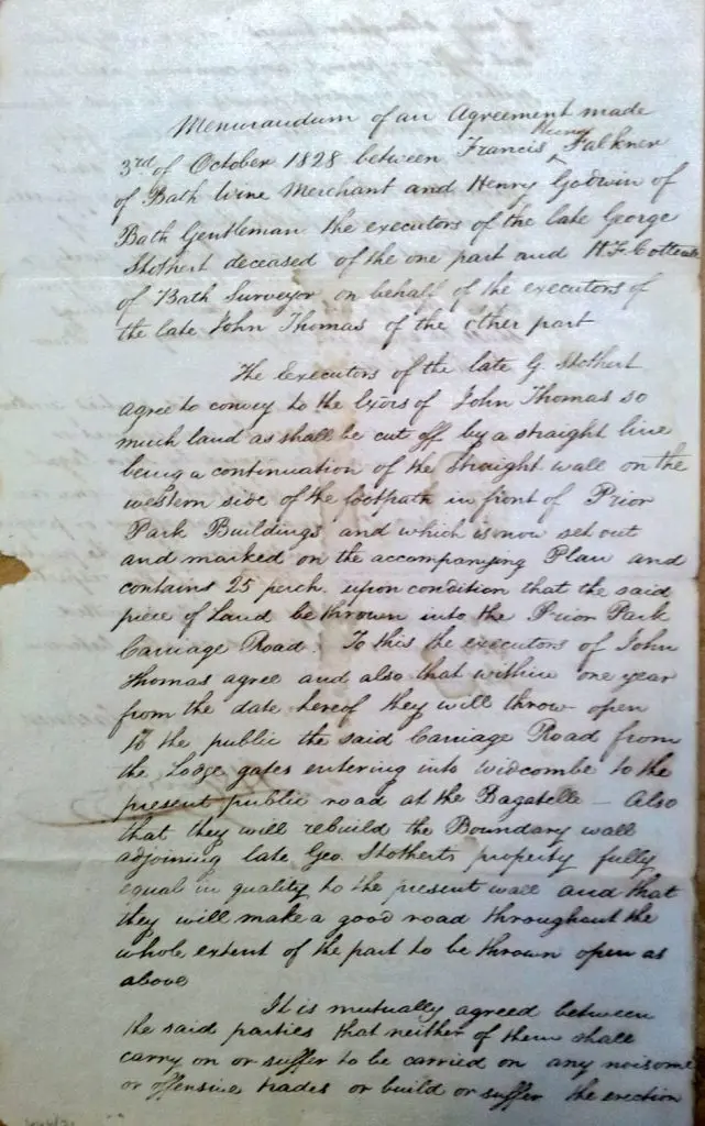Letter about widening and opening Carriage Drive in 1828 page 1